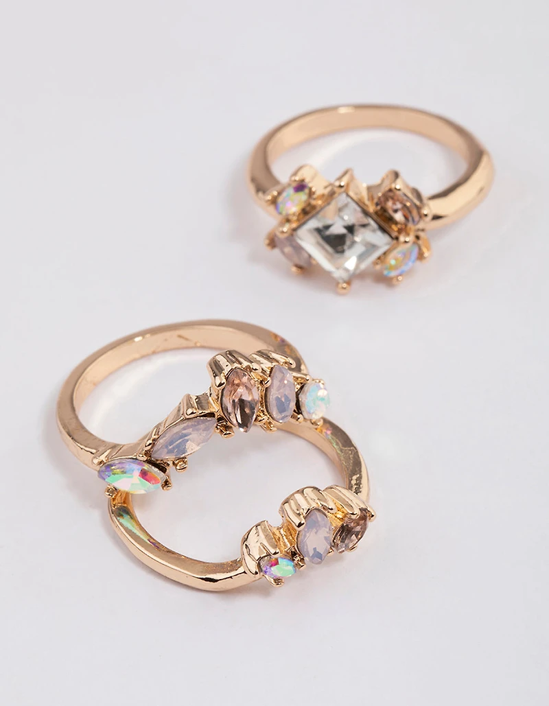 Rose Gold Opal Embellished Ring Pack