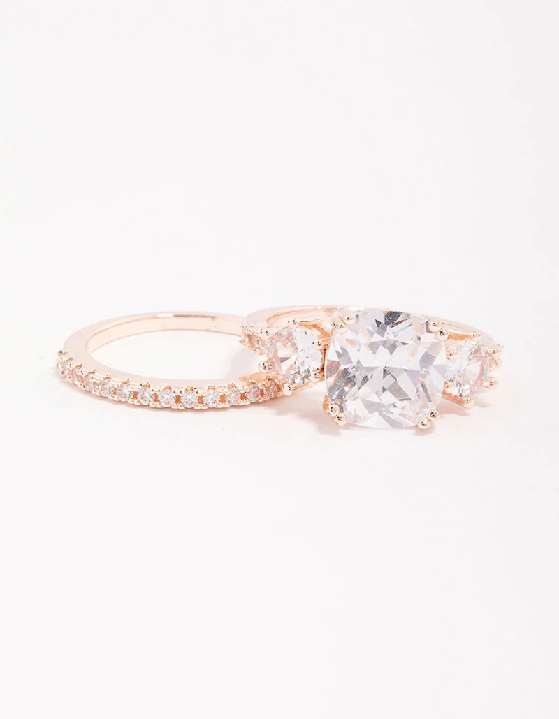 Ensemble de bagues triple pierres en or rose