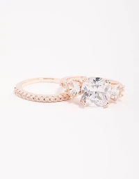 Ensemble de bagues triple pierres en or rose