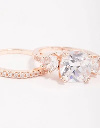 Ensemble de bagues triple pierres en or rose