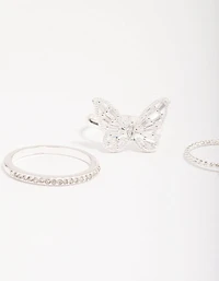 Silver Plated Cubic Zirconia Butterfly Ring Pack