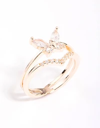 Rose Gold Plated Cubic Zirconia Butterfly Double Band Ring