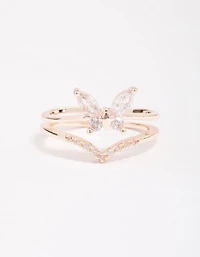 Rose Gold Plated Cubic Zirconia Butterfly Double Band Ring