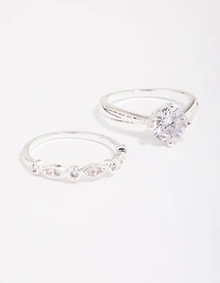 Silver Plated Cubic Zirconia Round Stone Ring Pack