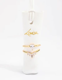 Gold Plated Cubic Zirconia Pearl & Marquise Nest Ring Pack