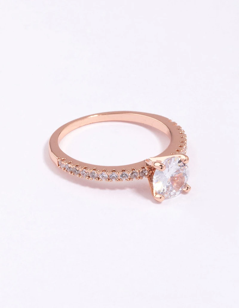 Rose Gold Plated Cubic Zirconia Round Textured Band Ring