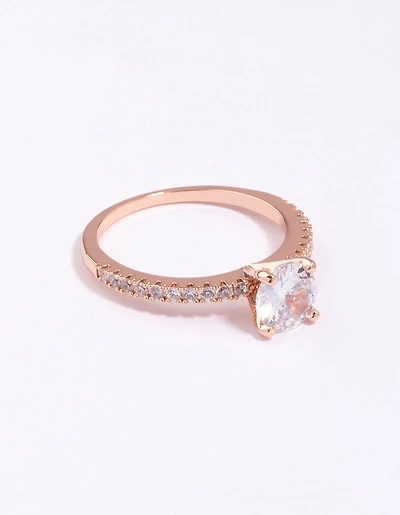 Rose Gold Plated Cubic Zirconia Round Textured Band Ring