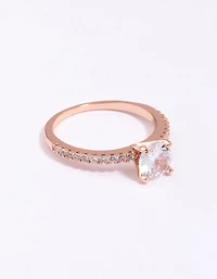Rose Gold Plated Cubic Zirconia Round Textured Band Ring