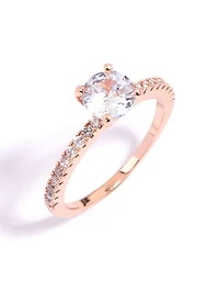 Rose Gold Plated Cubic Zirconia Round Textured Band Ring