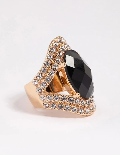 Bague noire élégante à déclaration ovale