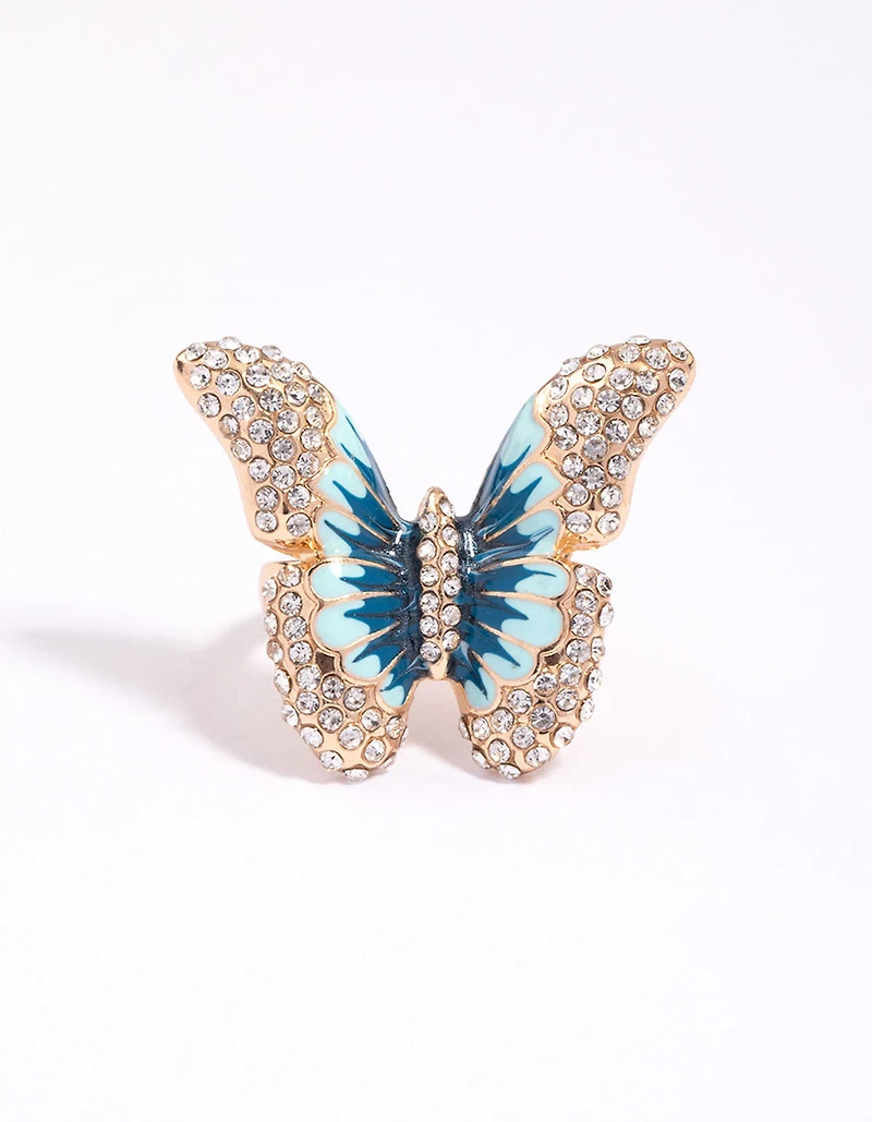 Anneau cocktail grand papillon en or