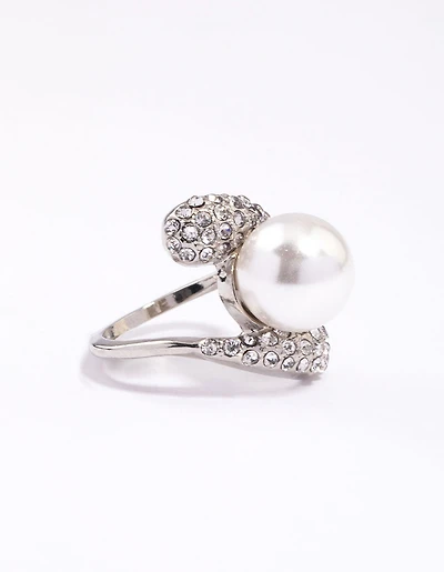 Bague en perle pavée de Rhodium