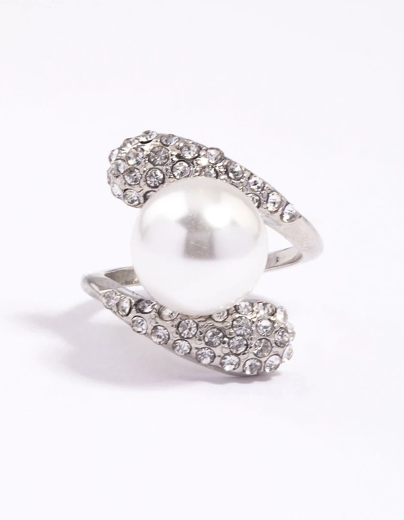 Bague en perle pavée de Rhodium