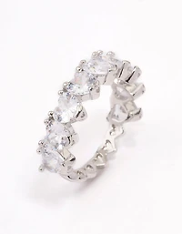 Rhodium Round Halo Cubic Zirconia Band Ring