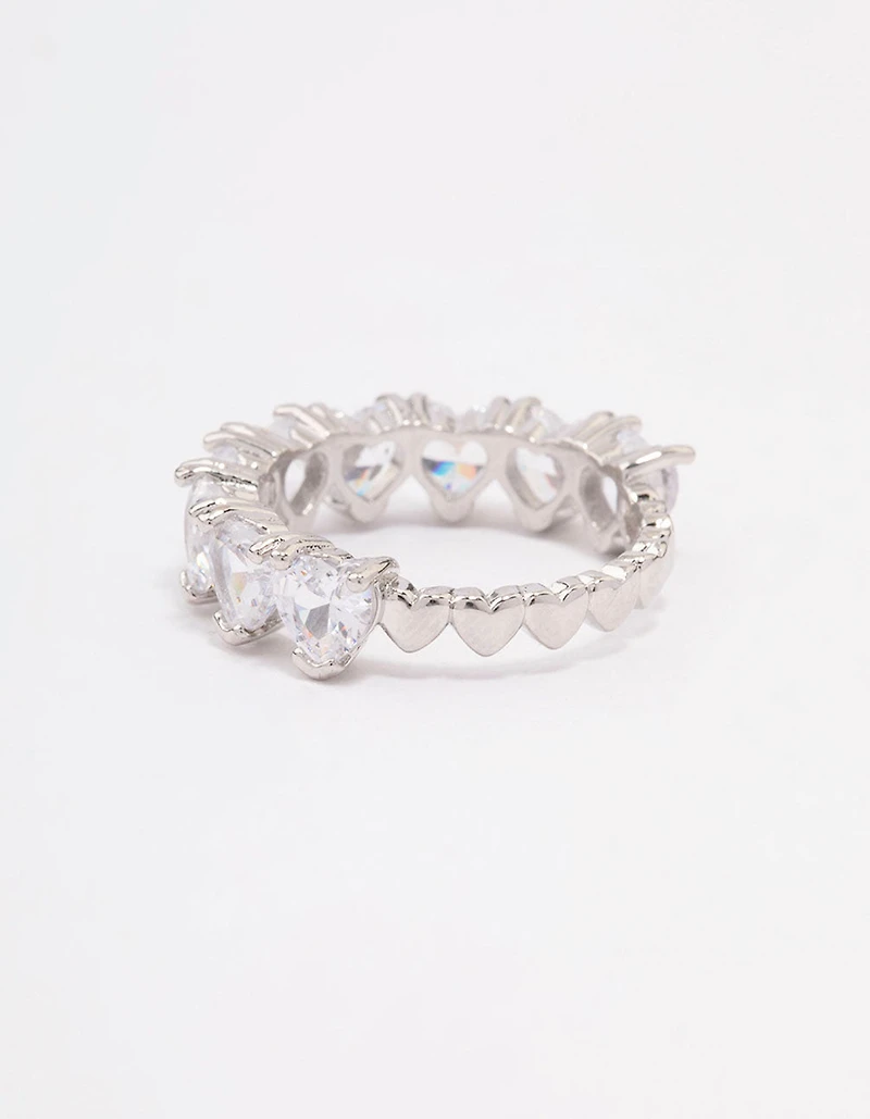 Rhodium Round Halo Cubic Zirconia Band Ring