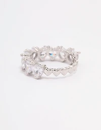 Rhodium Round Halo Cubic Zirconia Band Ring