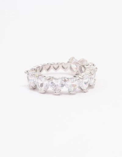 Rhodium Round Halo Cubic Zirconia Band Ring