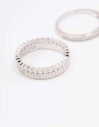 Rhodium Cubic Zirconia Double Band Stack Ring