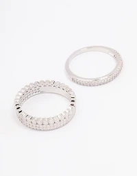 Rhodium Cubic Zirconia Double Band Stack Ring