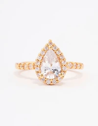Gold Plated Classic Pear Cubic Zirconia Engagement Ring
