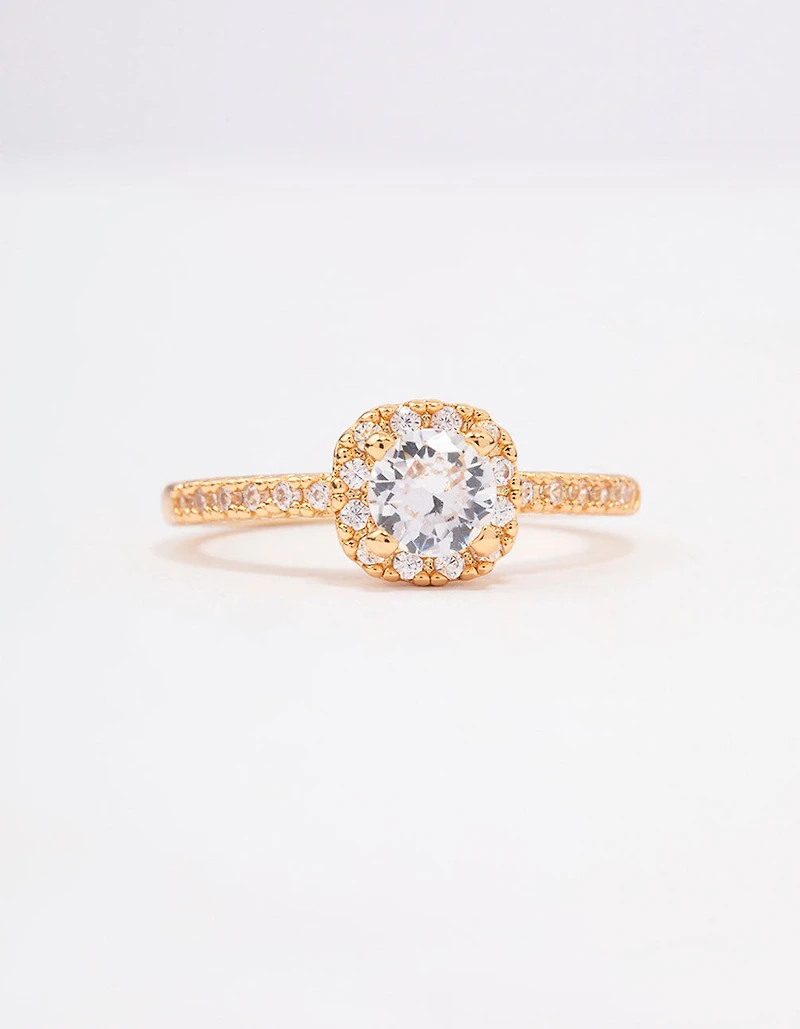 Bague de fiançailles en zircone cubique à coussin doré plaqué or