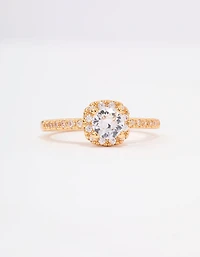 Bague de fiançailles en zircone cubique à coussin doré plaqué or