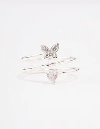 Silver Plated Heart Butterfly Wrapped Ring