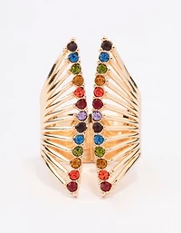 Gold Ribbed Cage Cocktail Ring