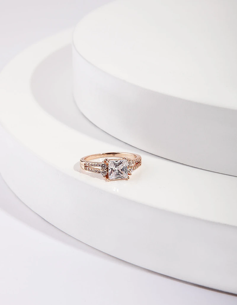 Rose Gold Double Band Cubic Zirconia Ring