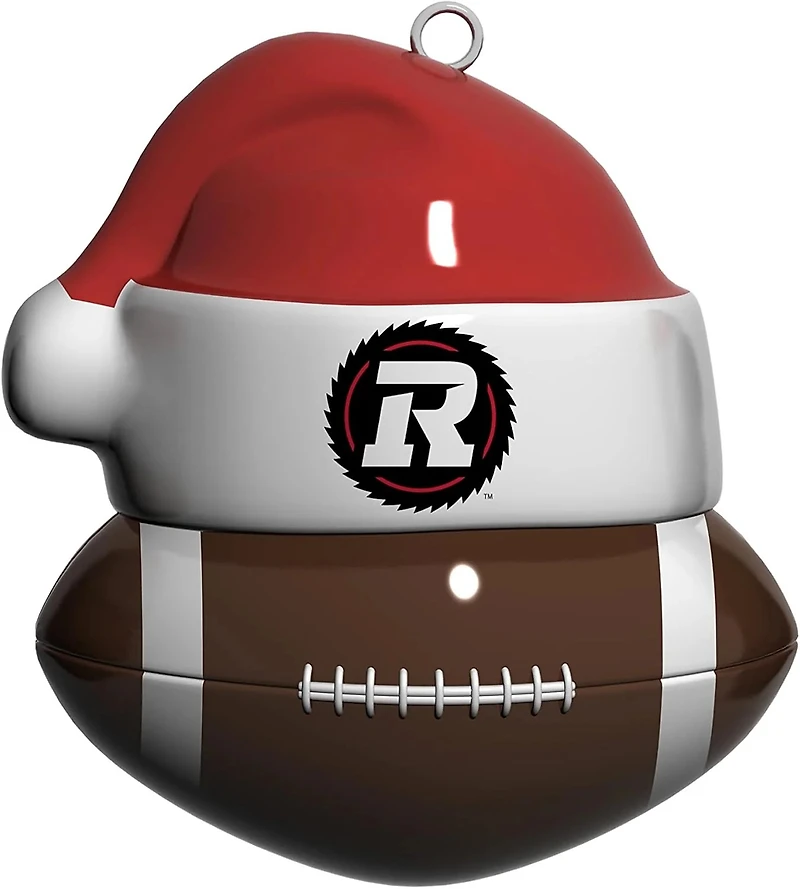 CFL Ornament Glass Football w/ Santa Hat Redblacks