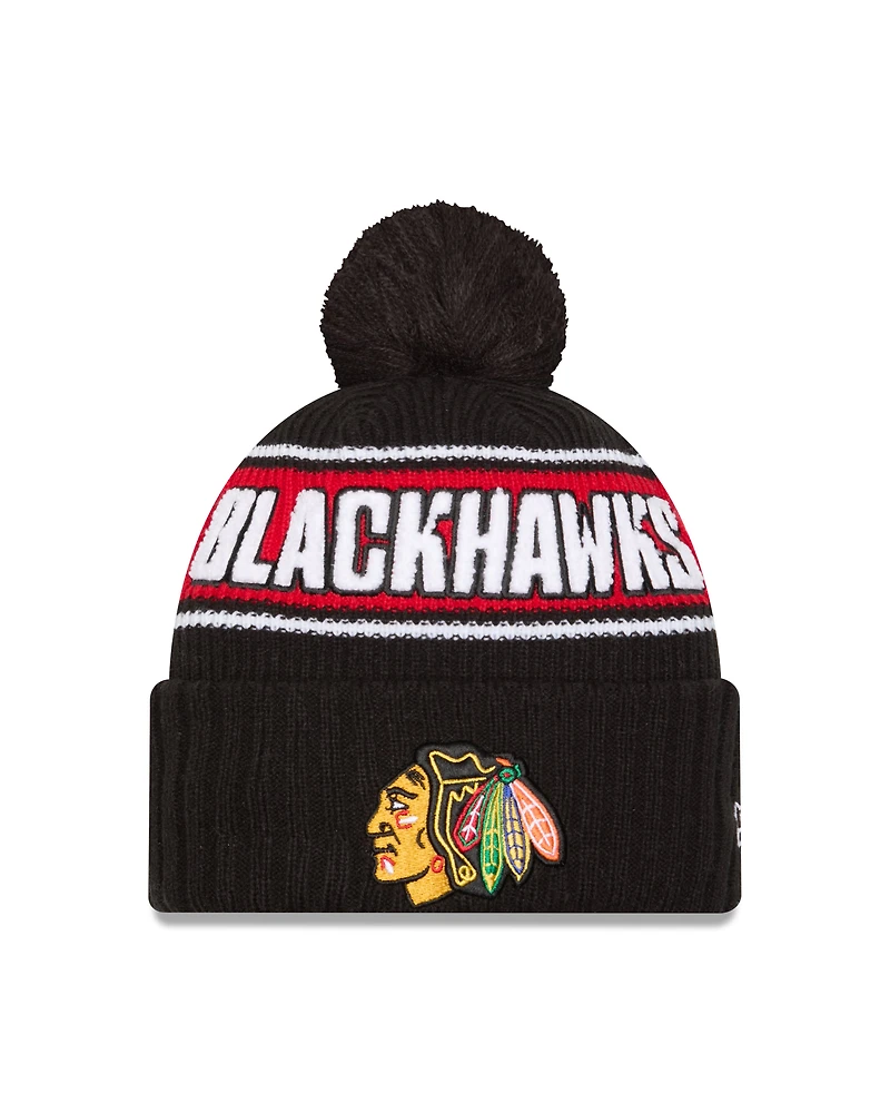 NHL Knit Hat Cuffed Pom Bold Blackhawks