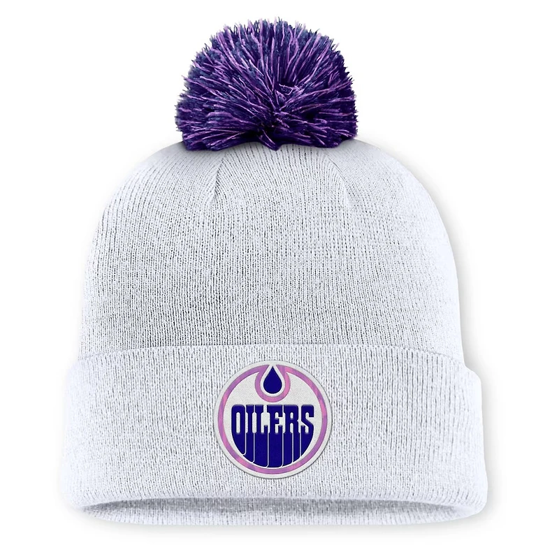NHL Knit Hat Authentic Pro Rink Cuffed with Pom Hockey Fights Cancer Oilers