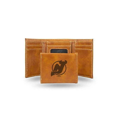 NHL Wallet Leather Laser Engraved Tri-Fold Devils (Brown)