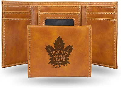 NHL Wallet Leather Laser Engraved Tri-Fold Maple Leafs (Brown)