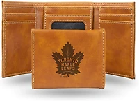 NHL Wallet Leather Laser Engraved Tri-Fold Maple Leafs (Brown)