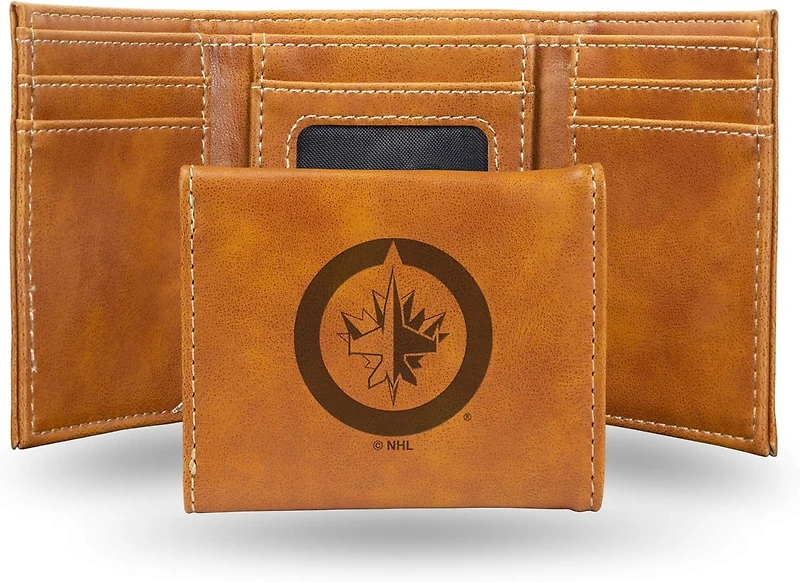 NHL Wallet Leather Laser Engraved Tri-Fold Jets (Brown)