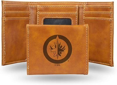 NHL Wallet Leather Laser Engraved Tri-Fold Jets (Brown)