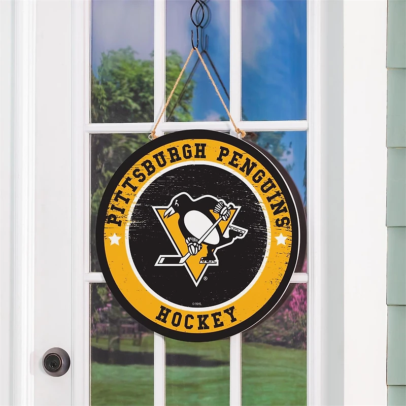 NHL Round Door Décor with Hanging Rope, 18x18 Penguins