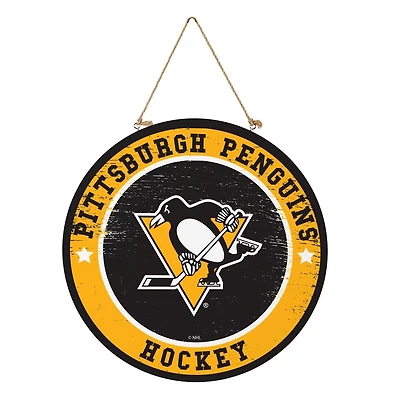 NHL Round Door Décor with Hanging Rope, 18x18 Penguins