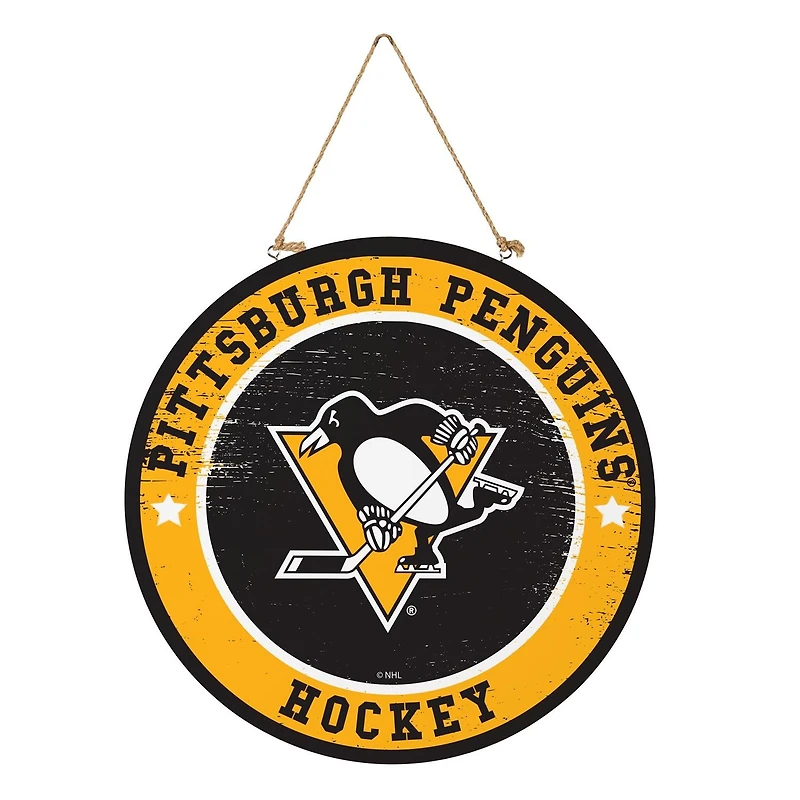 NHL Round Door Décor with Hanging Rope, 18x18 Penguins