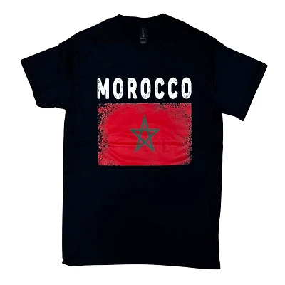 Country Youth T-Shirt Distressed Flag Morocco (Black)