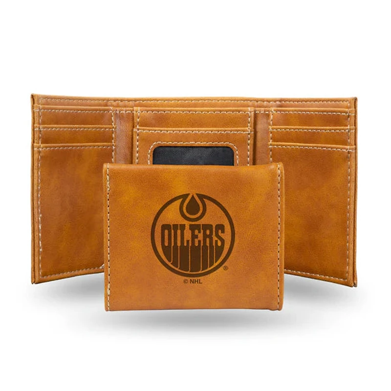 NHL Wallet Leather Laser Engraved Tri-Fold Oilers (Brown)