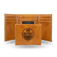 NHL Wallet Leather Laser Engraved Tri-Fold Oilers (Brown)