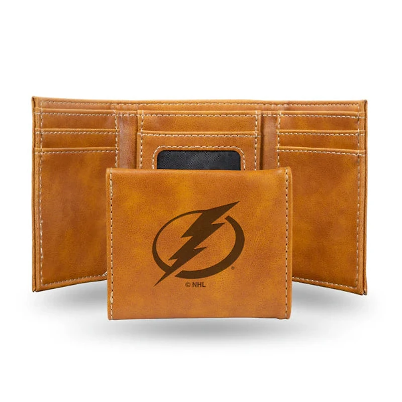NHL Wallet Leather Laser Engraved Tri-Fold Lightning (Brown)