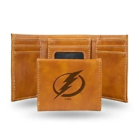 NHL Wallet Leather Laser Engraved Tri-Fold Lightning (Brown)