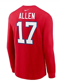 NFL Player Long Sleeve Shirt Name And Number Josh Allen Bills (Red)