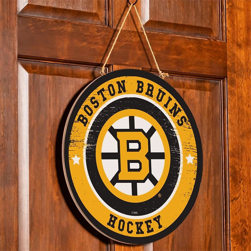 NHL Round Door Décor with Hanging Rope, 18x18 Bruins