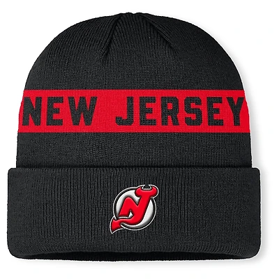 NHL Knit Hat Authentic Pro Cuffed Stripe Beanie Rink Road 2025 Devils