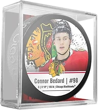 NHL Player Puck Stats in Display Case Connor Bedard Blackhawks
