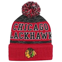 NHL Youth Knit Hat Puck Pattern Cuff Blackhawks